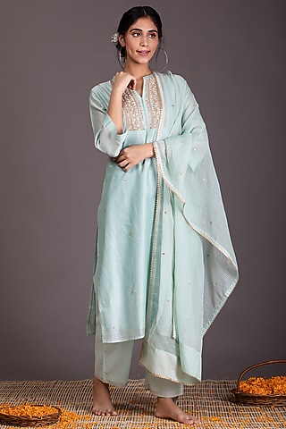 Mint Green Marori Embroidered Kurta Set by Kameez
