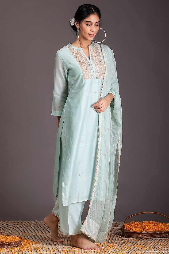 Mint Green Marori Embroidered Kurta Set by Kameez at Pernia's Pop Up Shop