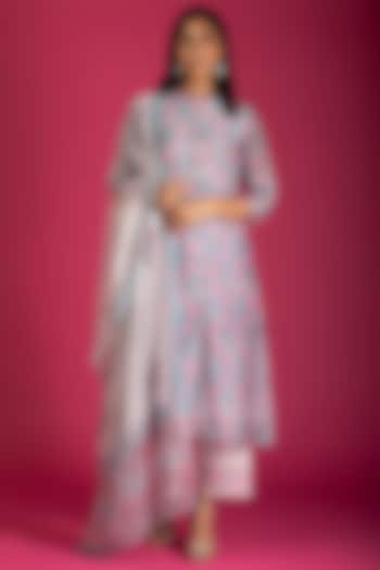 Coral Purple Hand Block Printed Kurta Set by Kameez at Pernia's Pop Up Shop