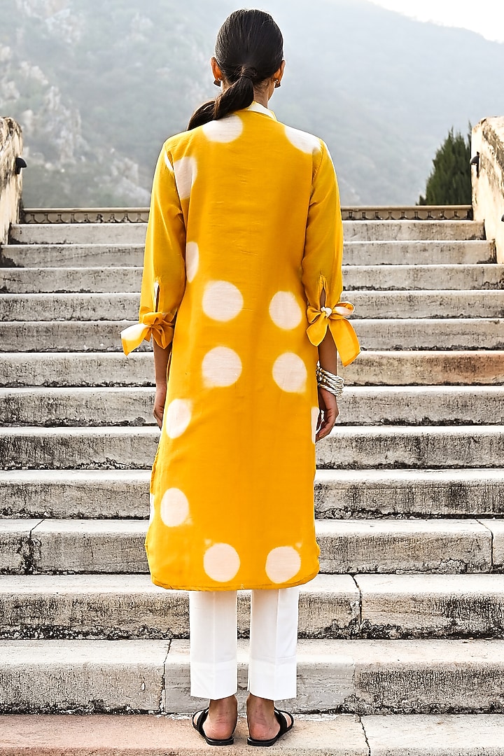 Chrome Yellow White Front-Open Button-Down Shirt Kurta Set by Kameez at  Pernia's Pop Up Shop