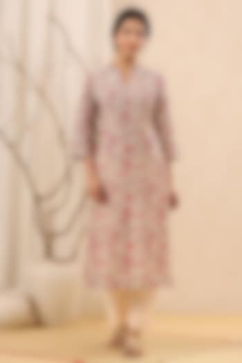 Ivory Cotton Floral Block Printed Kurta Set by Kameez at Pernia's Pop Up Shop