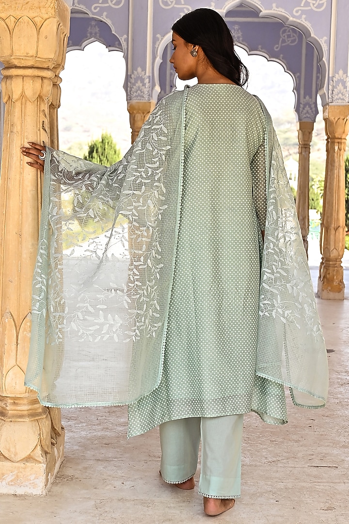 Mint-Green Bandhej Printed Kurta Set by Kameez at Pernia's Pop Up Shop