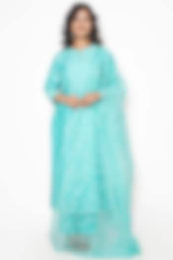 Aqua Blue Chanderi Embroidered Kurta Set by Kameez at Pernia's Pop Up Shop