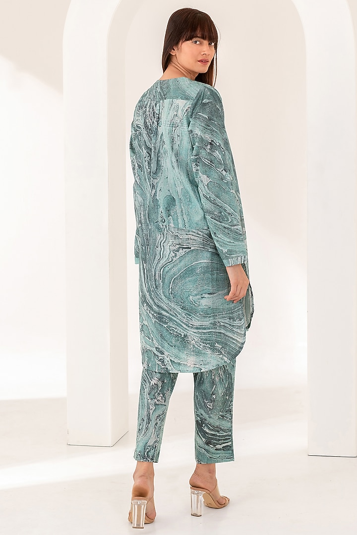 Mint Cotton Marble Printed Co-Ord Set by Kameez at Pernia's Pop Up Shop