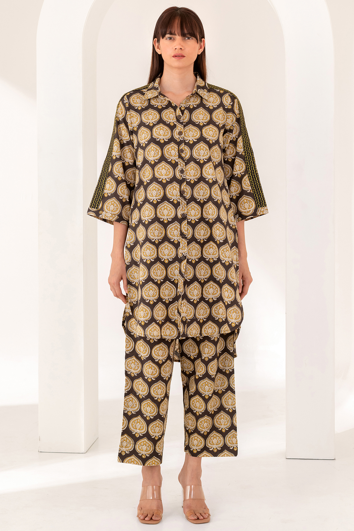 Black Cotton Printed Co-Ord Set by Kameez at Pernia's Pop Up Shop