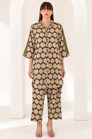 Black Cotton Printed Co-Ord Set by Kameez