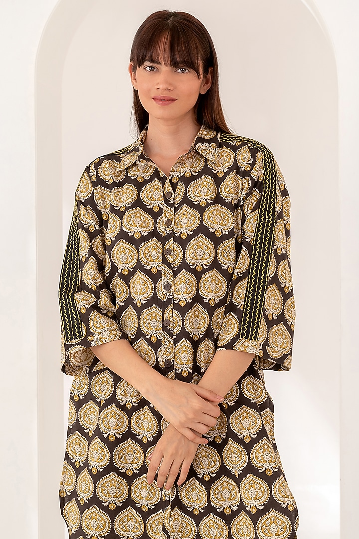 Black Cotton Printed Co-Ord Set by Kameez at Pernia's Pop Up Shop