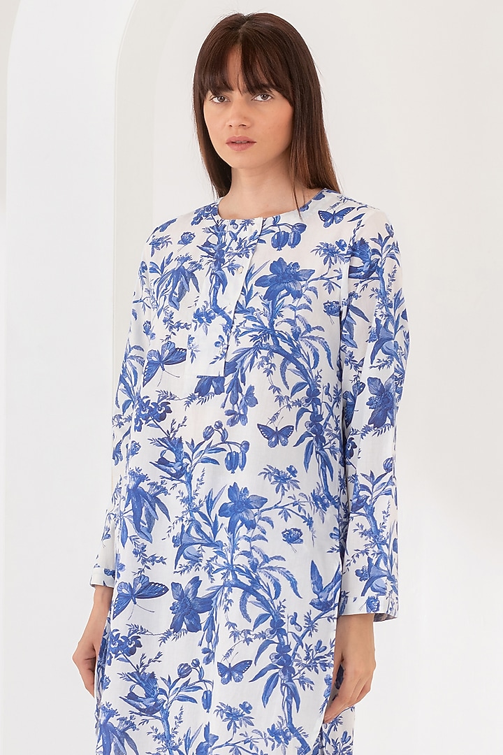 Blue Cotton Digital Printed Co-Ord Set by Kameez at Pernia's Pop Up Shop