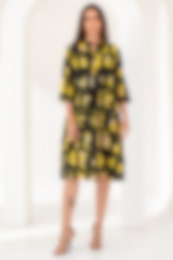 Black Summer Silk Digital Printed Summer Dress by Kameez at Pernia's Pop Up Shop