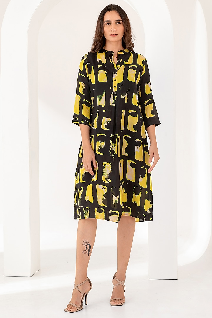 Black Summer Silk Digital Printed Summer Dress by Kameez at Pernia's Pop Up Shop