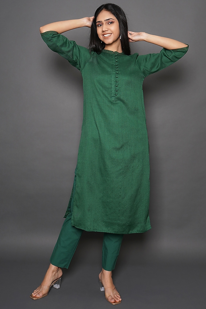 Jade Green Wool Kurta Set by Kameez at Pernia's Pop Up Shop