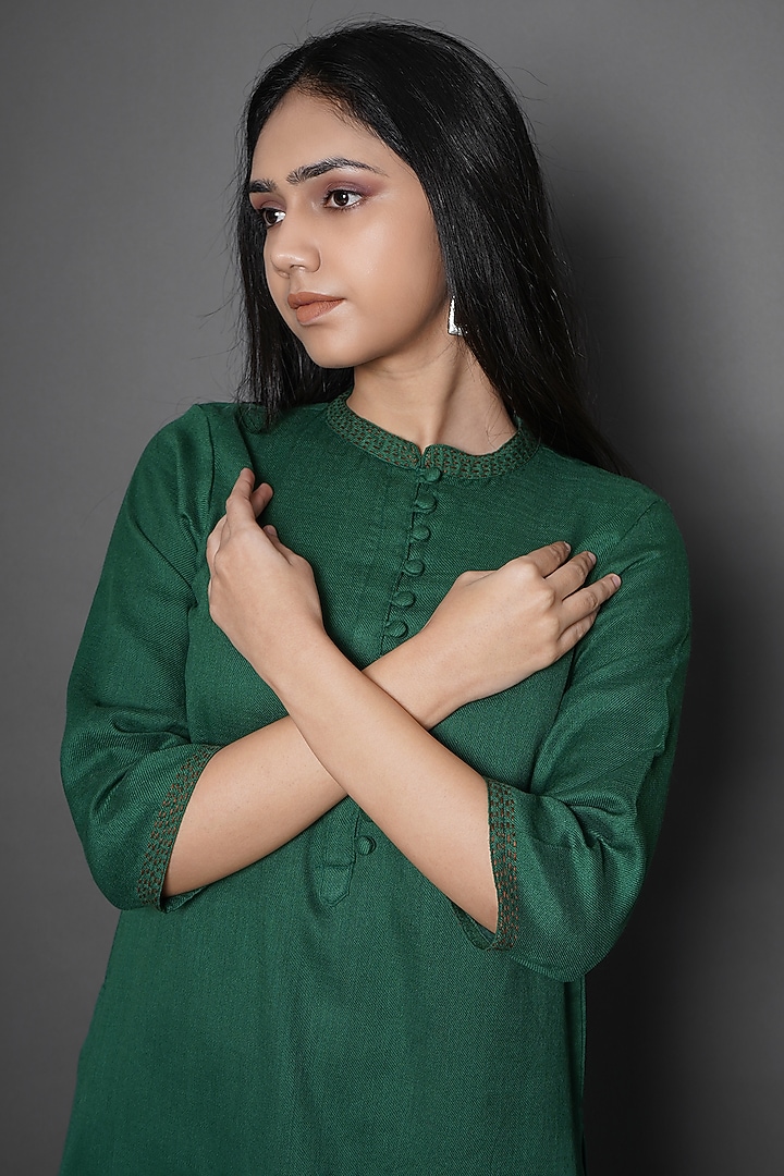 Jade Green Wool Kurta Set by Kameez at Pernia's Pop Up Shop