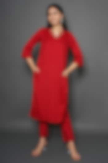 Red Wool Kurta Set by Kameez
