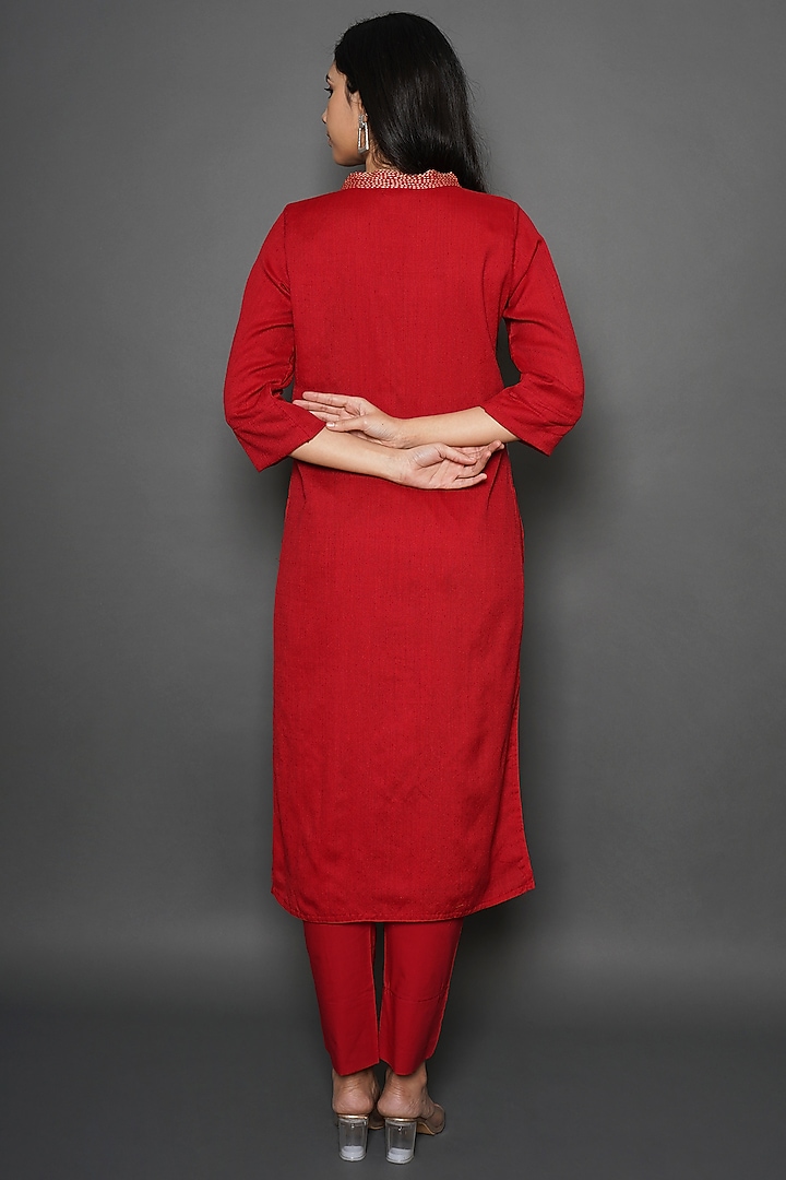 Red Wool Kurta Set by Kameez at Pernia's Pop Up Shop