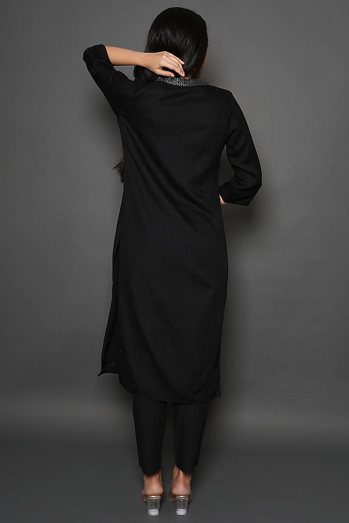 Black Wool Kurta Set by Kameez at Pernia's Pop Up Shop