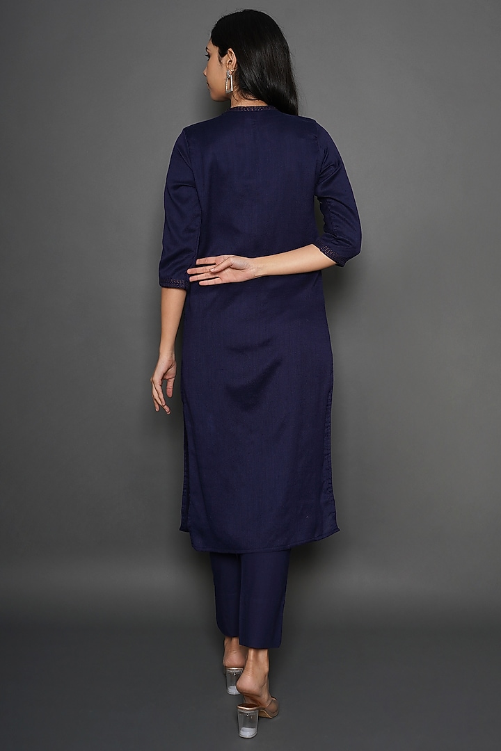 Blue Wool Kurta Set by Kameez at Pernia's Pop Up Shop