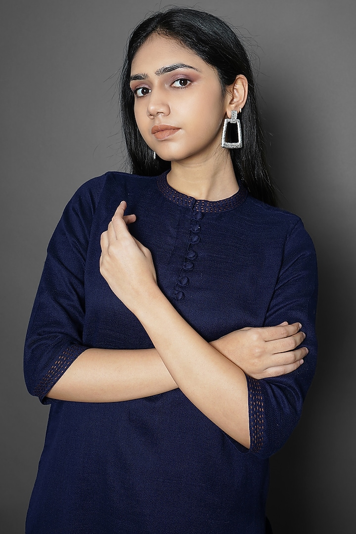 Blue Wool Kurta Set by Kameez at Pernia's Pop Up Shop