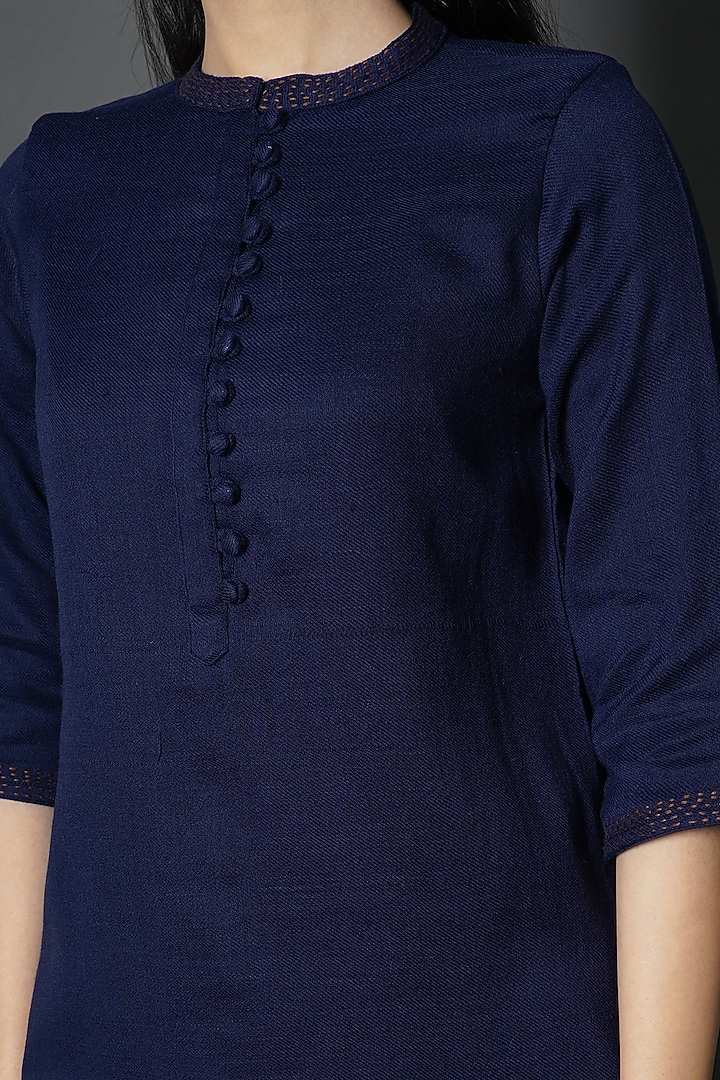 Blue Wool Kurta Set by Kameez at Pernia's Pop Up Shop
