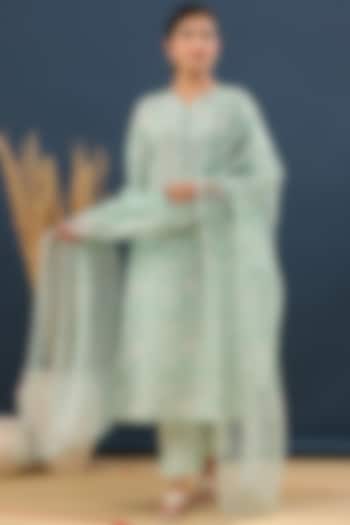 Mint Green Cotton Printed Kurta Set by Kameez at Pernia's Pop Up Shop