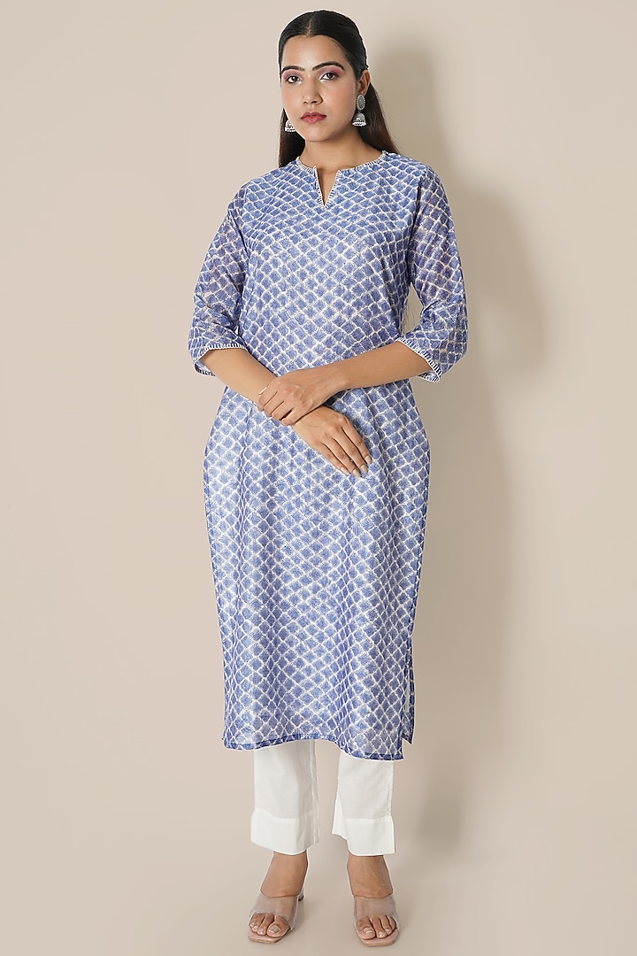 Blueberry Printed Kurta Set by Kameez at Pernia's Pop Up Shop
