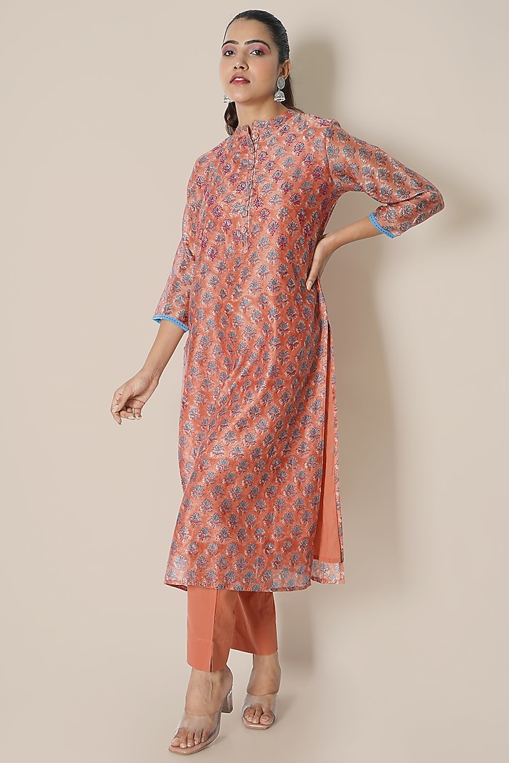 Tinted Sage Chanderi Printed Kurta Set by Kameez at Pernia's Pop Up Shop