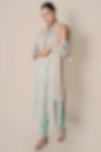 Light Aqua Modal Cotton Printed Kurta Set by Kameez at Pernia's Pop Up Shop