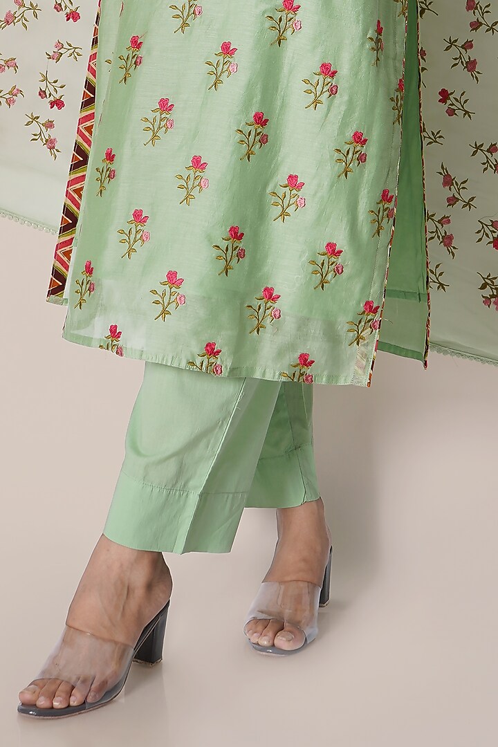 Mint chanderi stripe embroidered kurta set