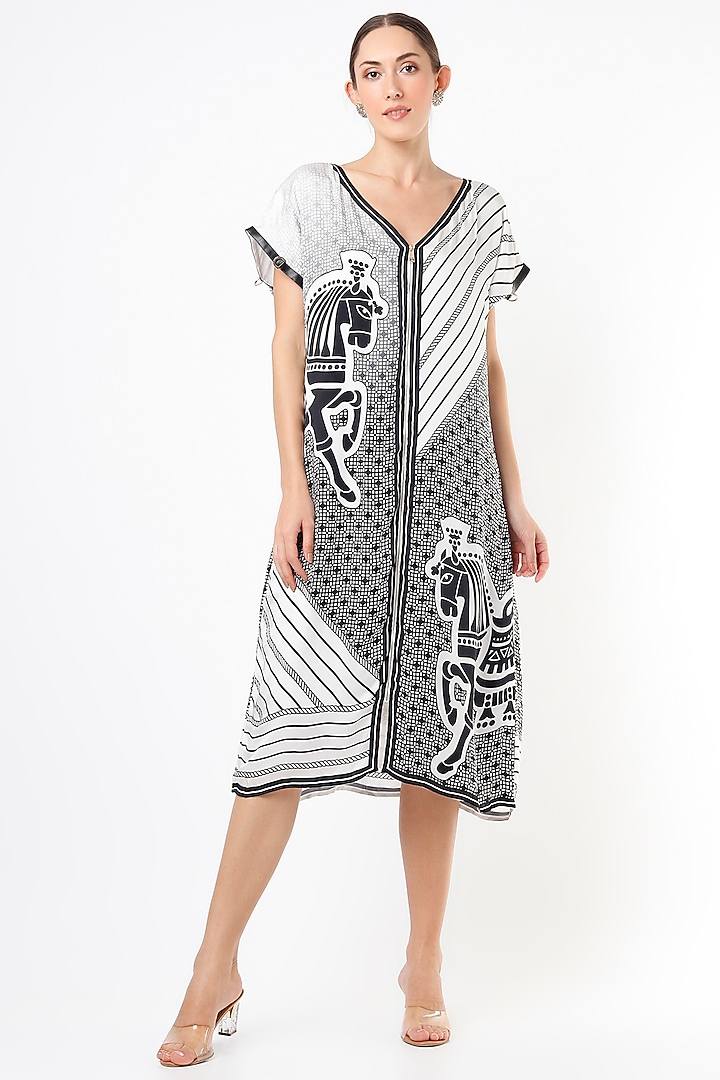 White & Black Printed Midi Dress Design by Kamaali Pret at Pernia's Pop ...