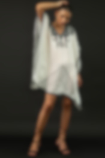 White & Black Printed Short Kaftan by Kamaali Pret at Pernia's Pop Up Shop