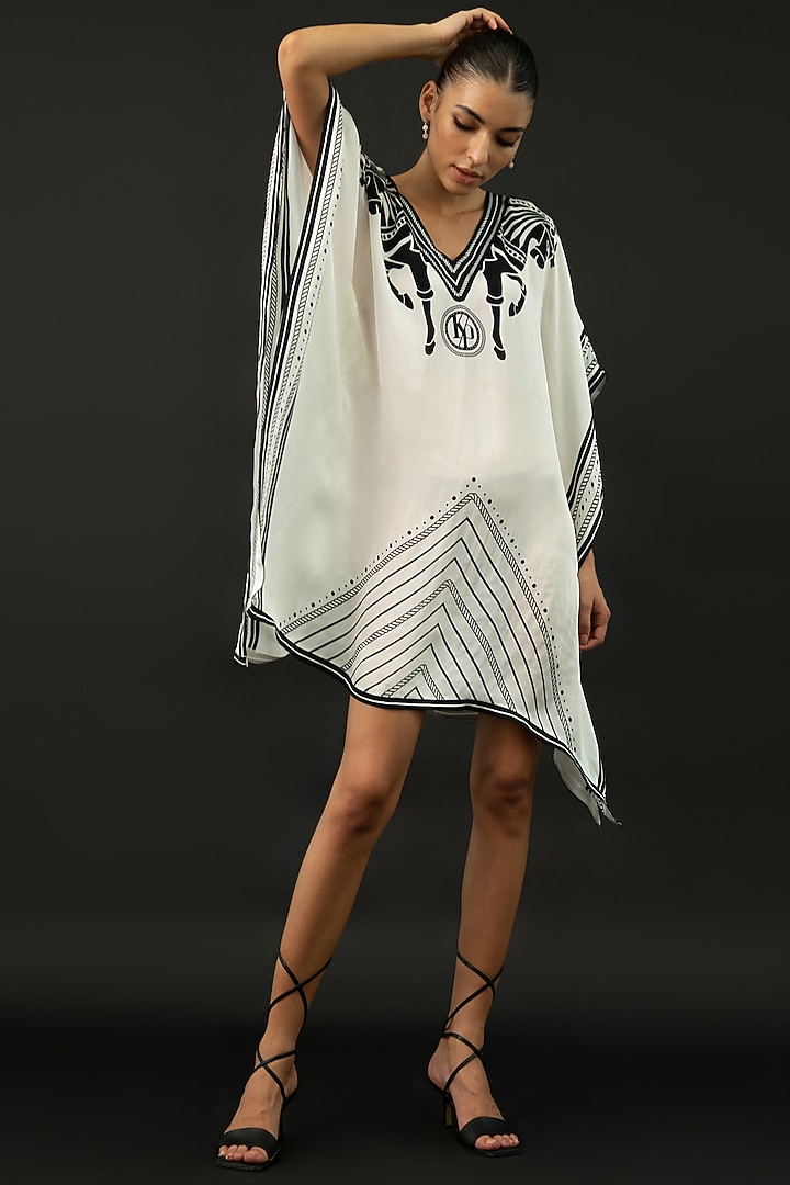 White & Black Printed Short Kaftan by Kamaali Pret at Pernia's Pop Up Shop
