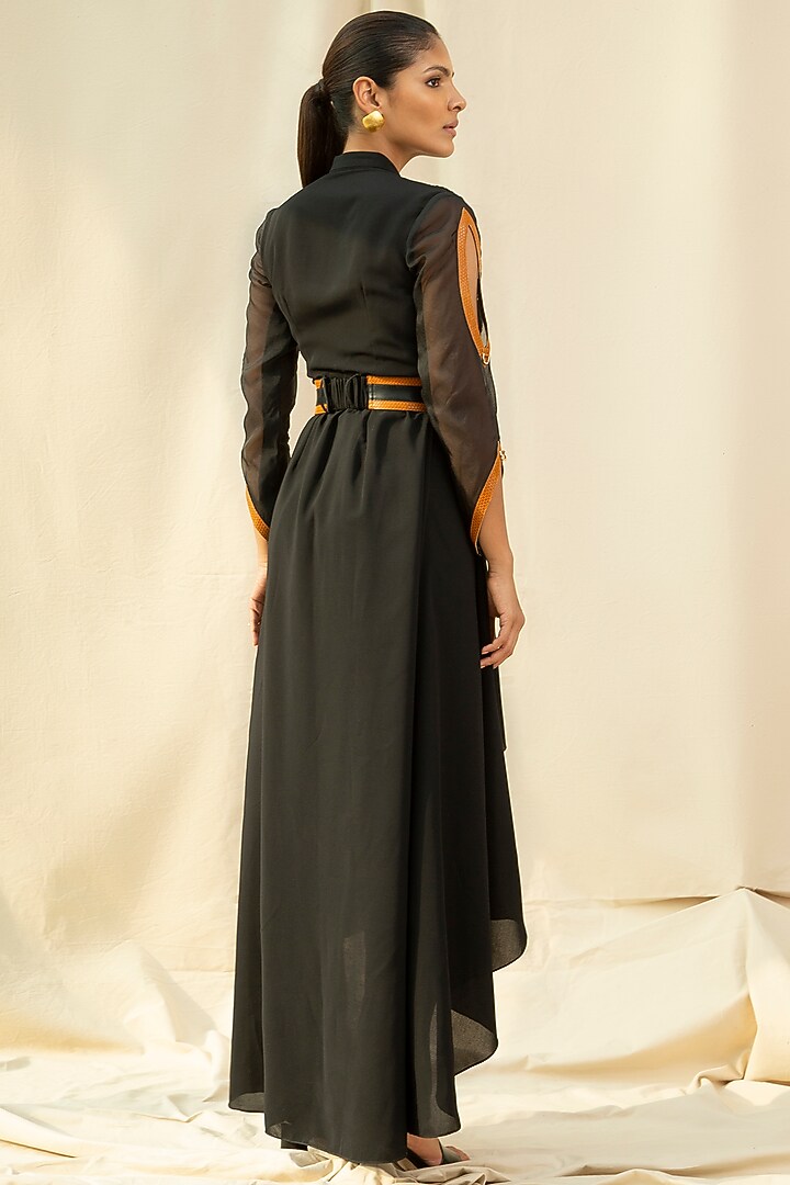 Black Micro Polyester Kurta Set by Kamaali Pret at Pernia's Pop Up Shop