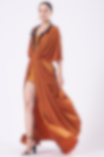 Tan Nylon Lycra Cowl Dress by Kamaali Pret