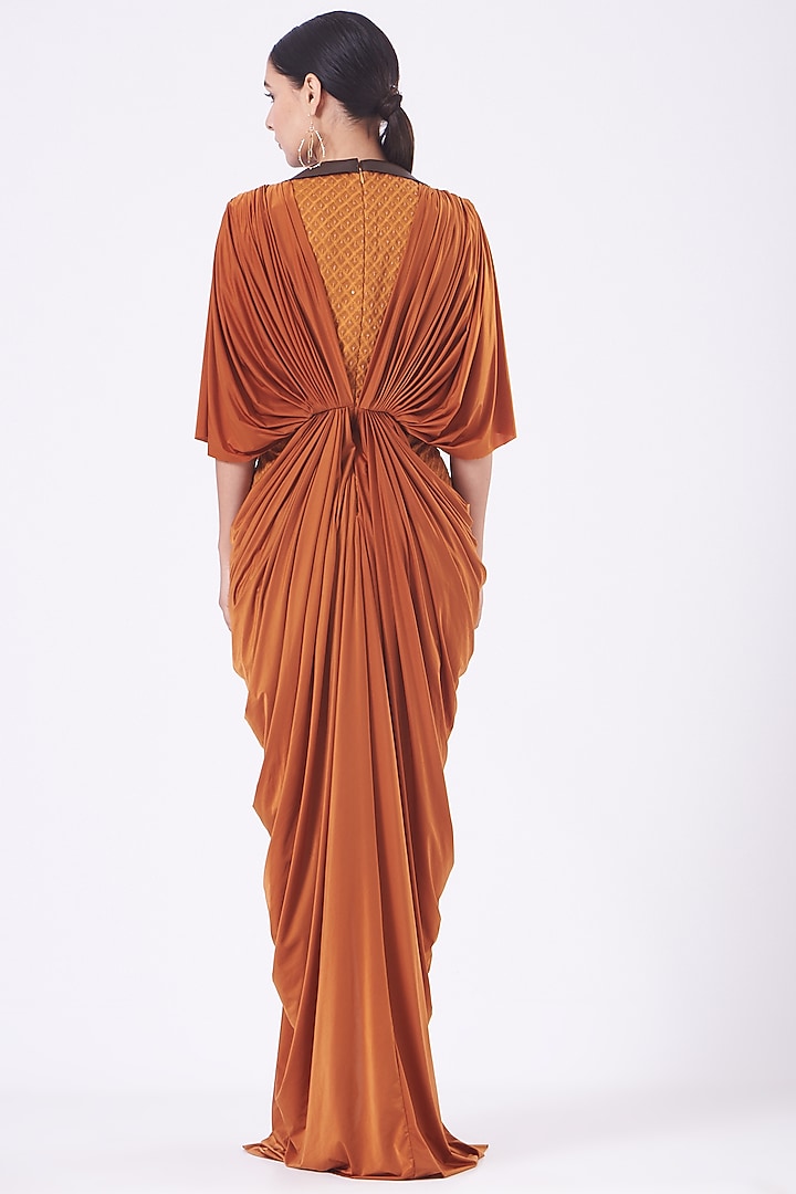 Tan Nylon Lycra Cowl Cocktail Dress by Kamaali Pret at Pernia's Pop Up Shop