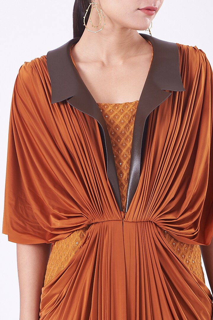 Tan Nylon Lycra Cowl Cocktail Dress by Kamaali Pret at Pernia's Pop Up Shop