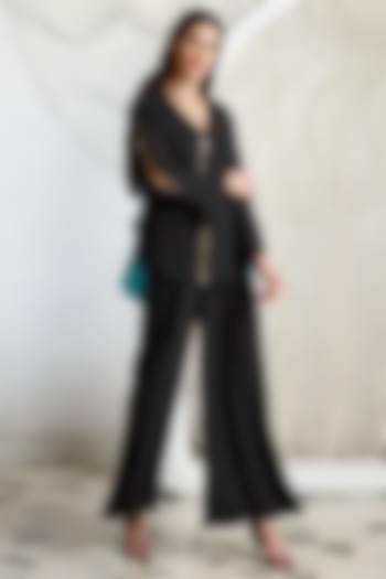 Black Micro Polyester Co-Ord Set by Kamaali Pret at Pernia's Pop Up Shop