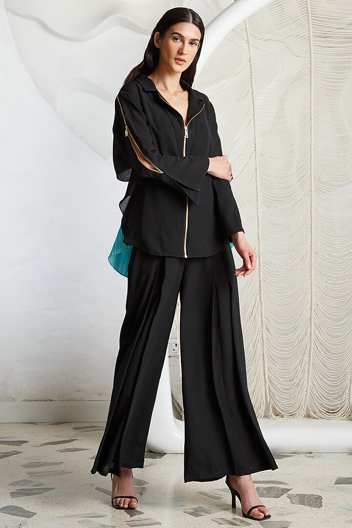 Black Micro Polyester Co-Ord Set by Kamaali Pret at Pernia's Pop Up Shop