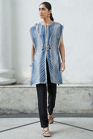 Pool Blue Printed Cover-Up by Kamaali Pret