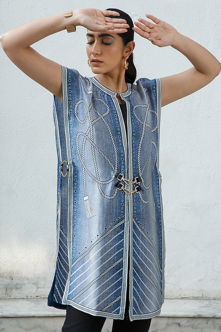 Pool Blue Printed Cover-Up by Kamaali Pret at Pernia's Pop Up Shop