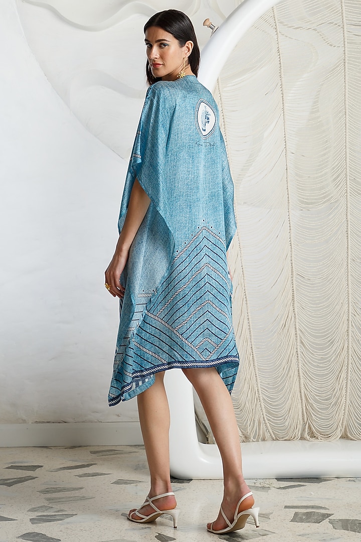 Pool Blue Printed Kaftan by Kamaali Pret at Pernia's Pop Up Shop