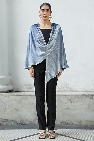 Denim Printed Cape Set by Kamaali Pret