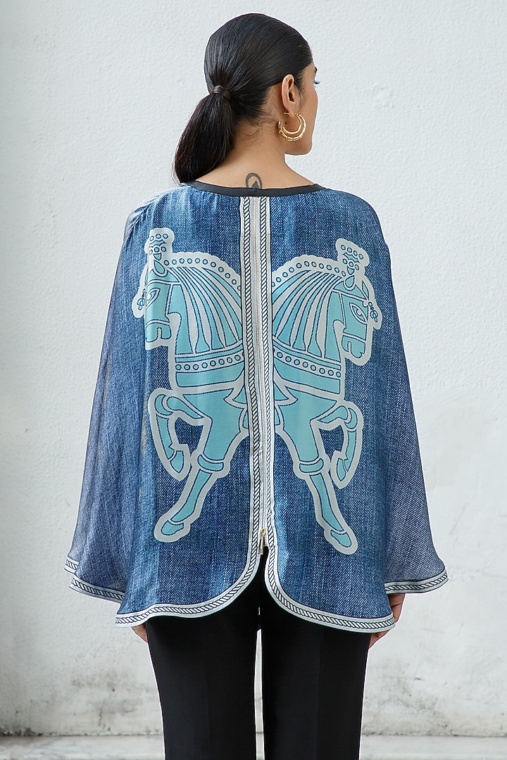 Denim Printed Cape Set by Kamaali Pret at Pernia's Pop Up Shop