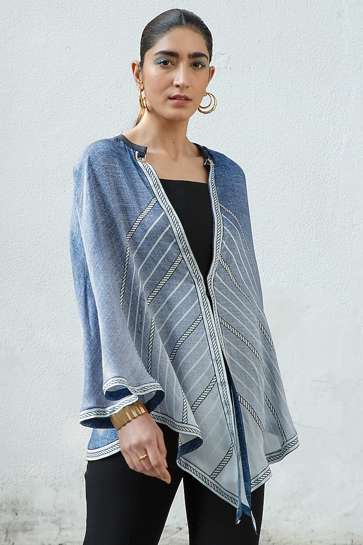 Denim Printed Cape Set by Kamaali Pret at Pernia's Pop Up Shop