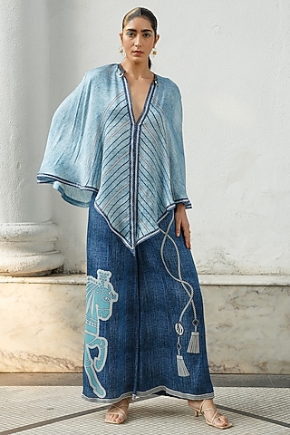 Denim Printed Cape by Kamaali Pret