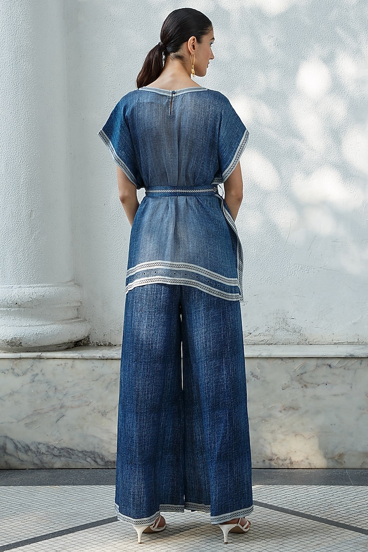 Denim Printed Kaftan Set by Kamaali Pret at Pernia's Pop Up Shop