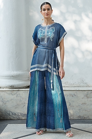 Denim Printed Kaftan by Kamaali Pret