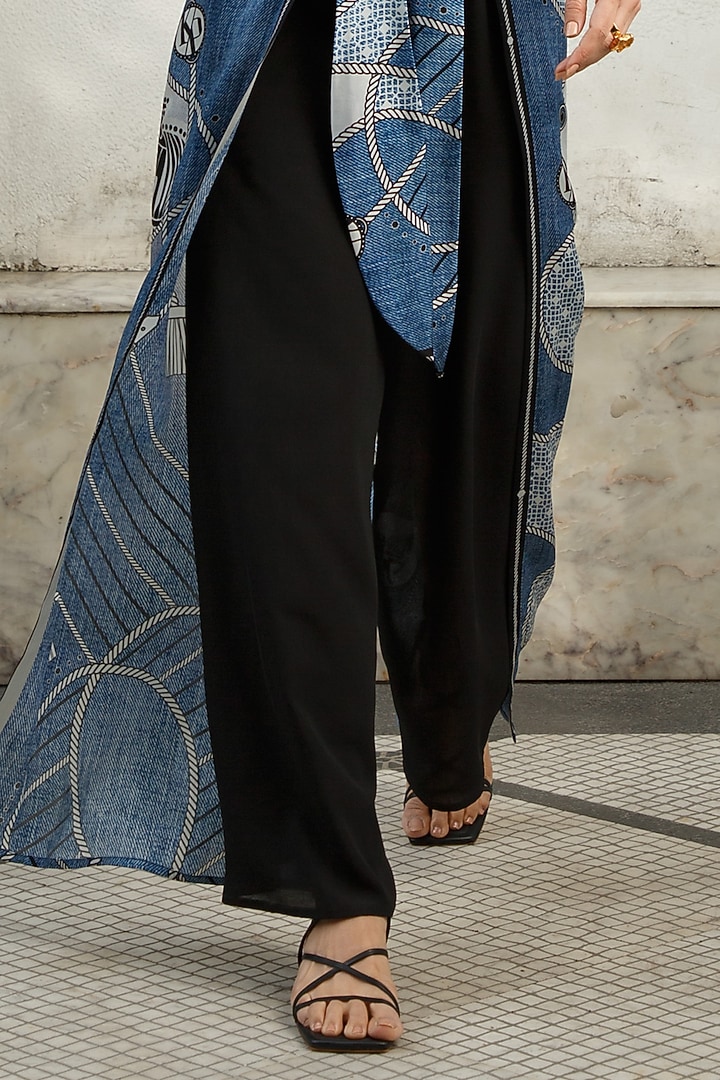 Denim & Black Printed Malaysian Jumpsuit by Kamaali Pret at Pernia's Pop Up Shop