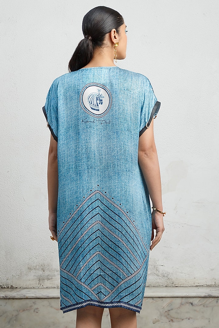 Pool Blue Printed Shift Vacation Dress by Kamaali Pret at Pernia's Pop Up Shop