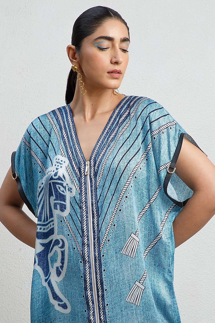 Pool Blue Printed Shift Vacation Dress by Kamaali Pret at Pernia's Pop Up Shop