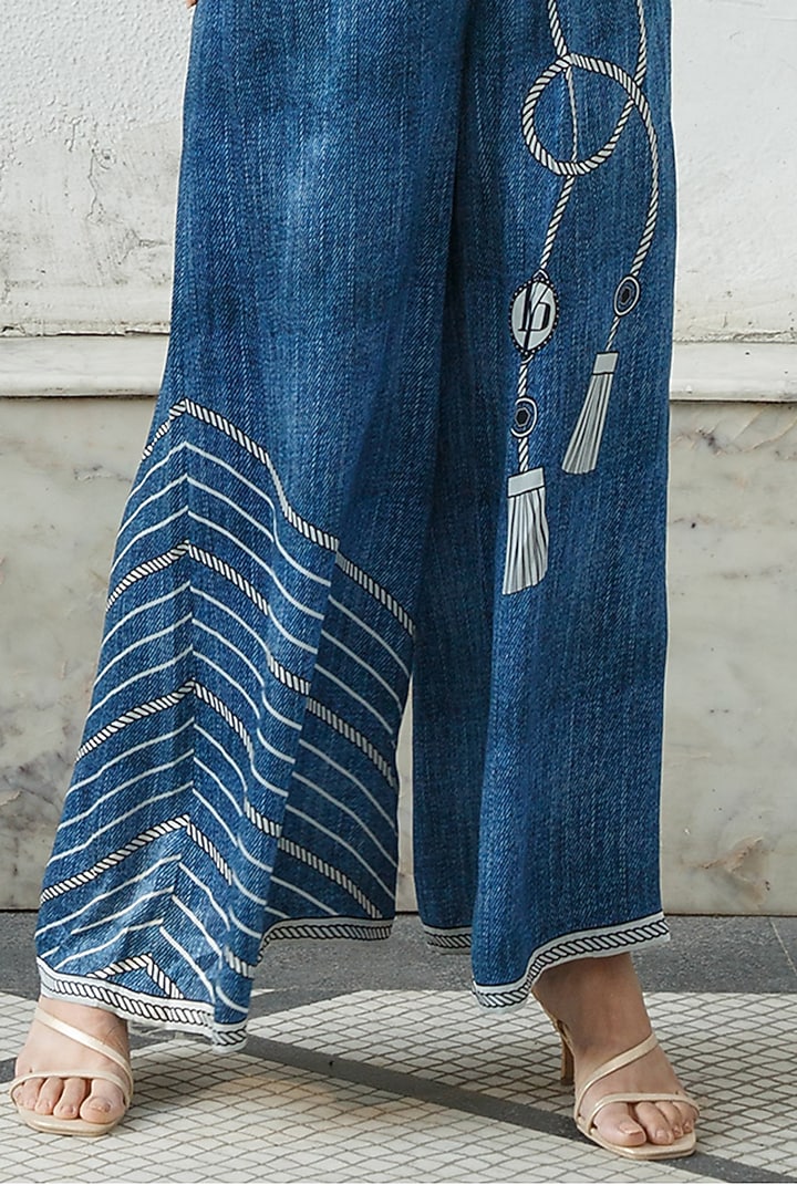 Denim Printed Pant Set by Kamaali Pret at Pernia's Pop Up Shop