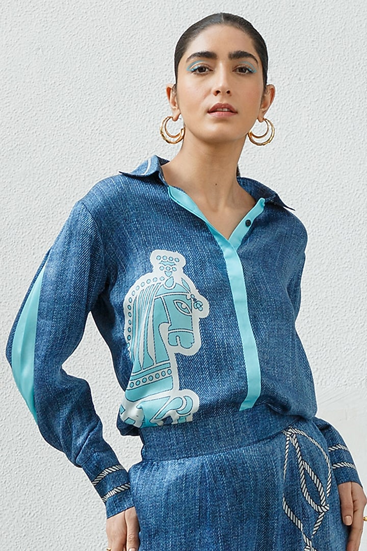 Denim Printed Shirt by Kamaali Pret at Pernia's Pop Up Shop